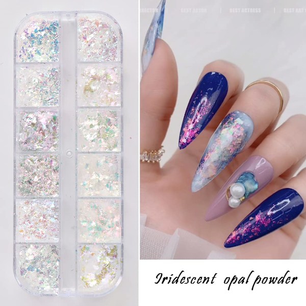 1 st Holografisk Nagelkonst Glitter Iridescent Flakes Nagelfolie 12 Fack Sjöjungfru Ljus Stark Färgglad Stjärna Gradient Is Slagg N