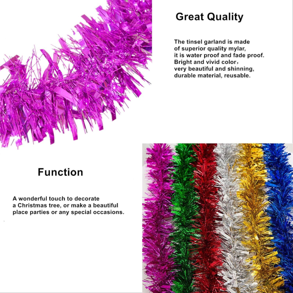 10 stk. Royal Pink Tinsel Garland, Kommerciel længde Tyk folie