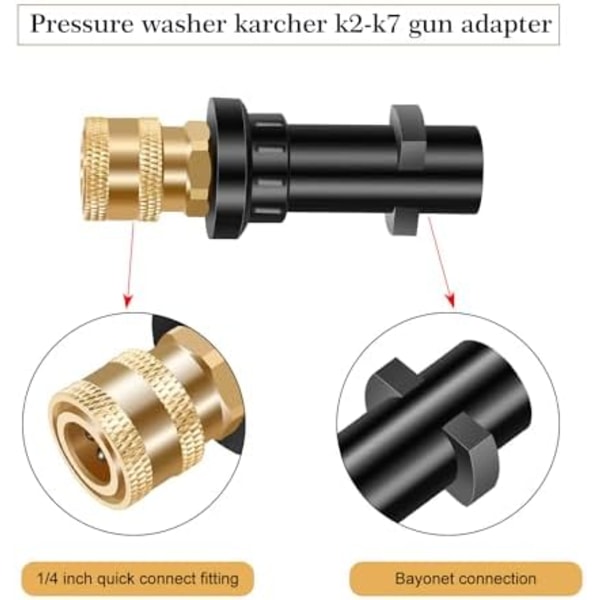 Højtryksrenser Pistol Adapter til 1/4\" Quick Connect Hun Fitting Kompatibel med Karcher K Serie, K2, K3, K4, K5, K6, K7 Højtryksrensere