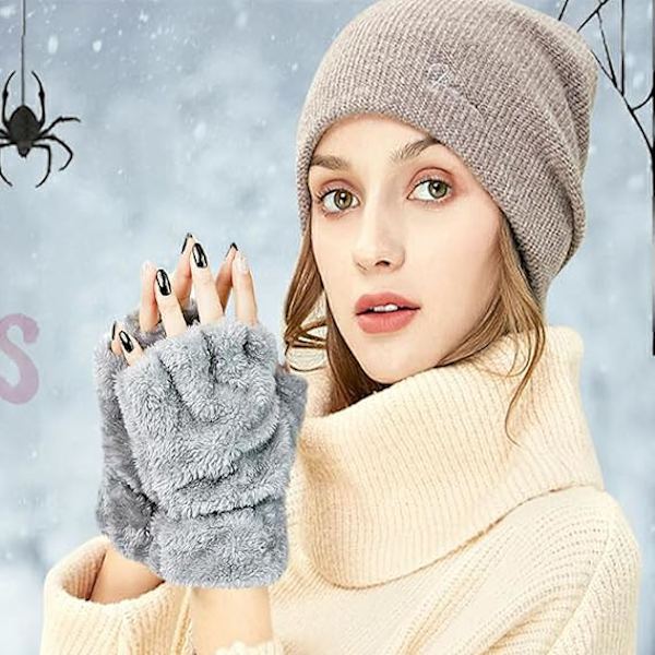 2 Paria Naisten Kissan Kynsihanskat Talvi Pehmeä Tekoturkis Söpö Halloween Kissavasa Mittensit