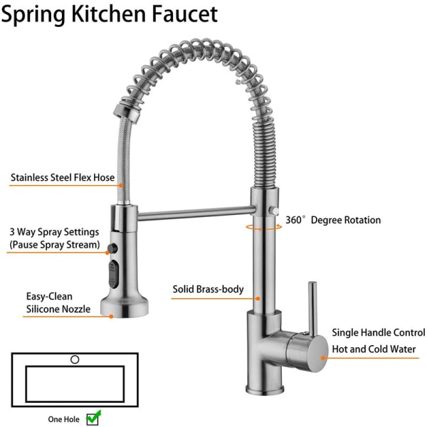 1/2 Stainless Steel Swivel Hot and Cold Sink Kitchen Spring Fauce