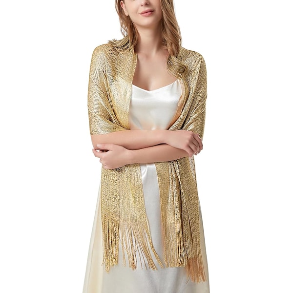 Kvinners Tassel Sjal for Kveld, Fest, Bryllup med Trykknapper Gold