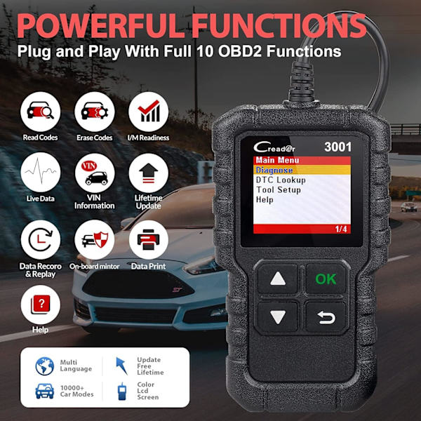OBD2/EOBD-auton diagnostiikkalaukku, lukija ja moottorin tyhjennys