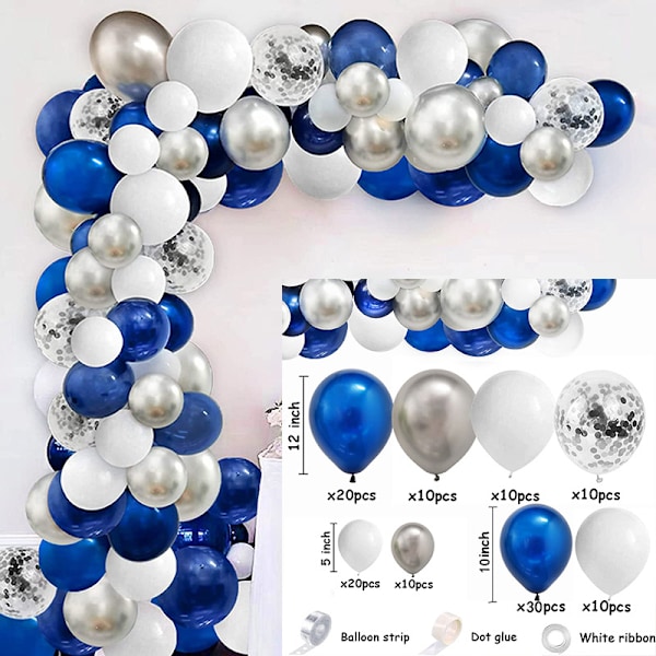 Ballongkombo-kit Silver Blue White Ballongdekoration Kit Ballongkedjeset Latexballong Bröllop B