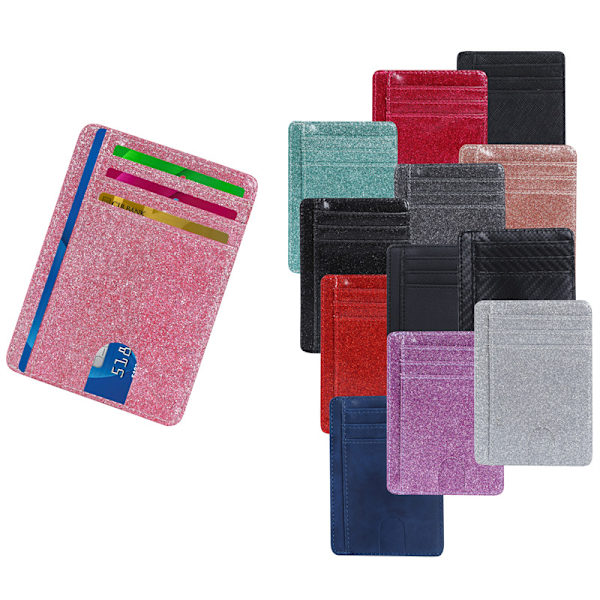 Glitter Rose Kortplånbok med Framficka Minimalistisk Läder med RFID-Blockering Kortplånbok för Män & Kvinnor