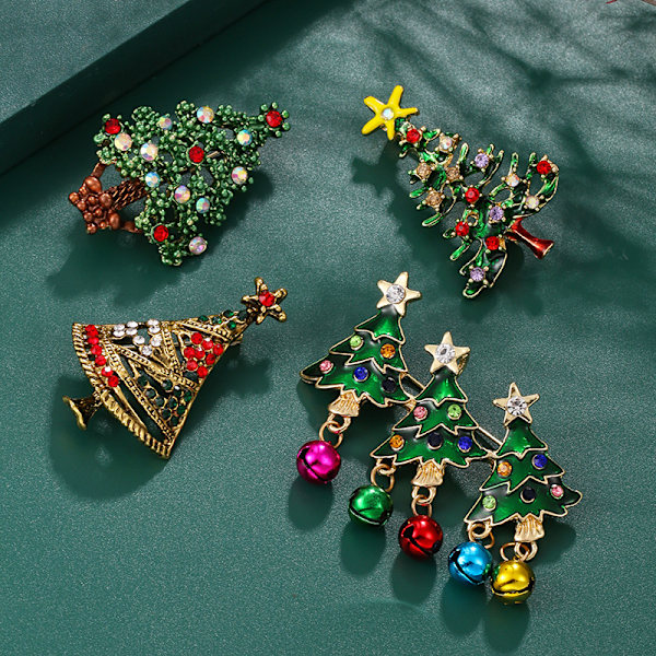 4 Stykker Rhinestone Julebroche Sæt til Kvinder (B), C