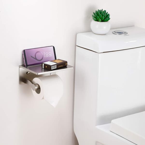 Toiletpapirholder med hylde, rustfrit sølv aluminium til