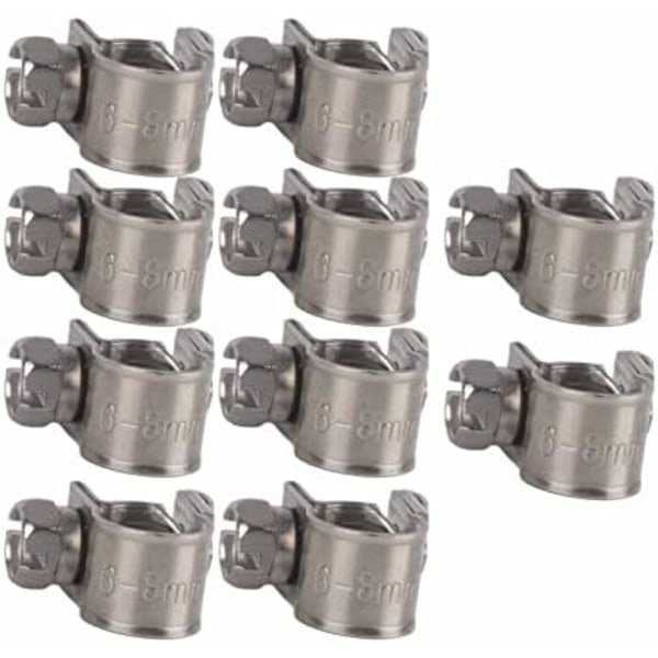 10 stk. Justerbare Rustfrit Stål Slangeklemmer Rørklemmer til Fastgørelse af Fleksible Slanger til Fastgørelse (6-8mm)
