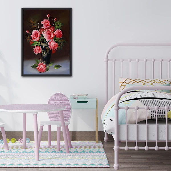 (30x40cm) Blommdiamantmålning, DIY 5D Rosa Ros Diamant A