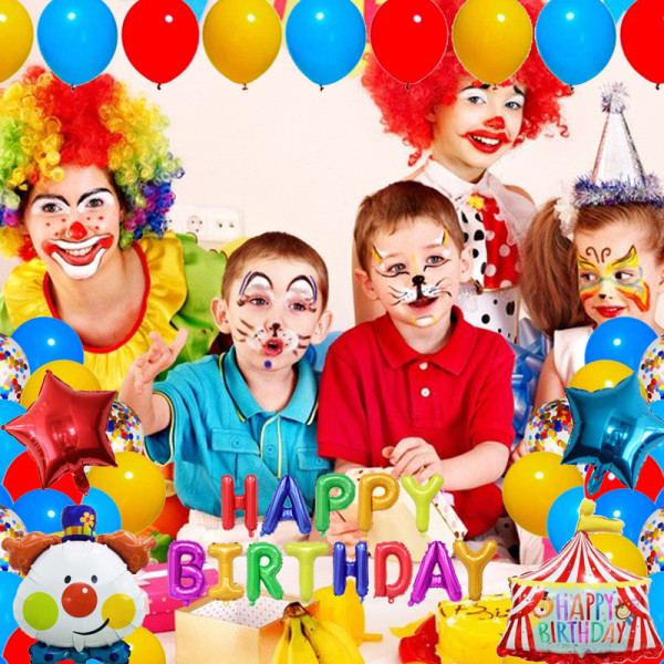 Cirkus Clown Födelsedag Ballonger med Banner Cake Topper Latex Ballong Set Set