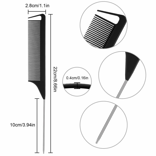 30 kpl Hiustenjakokampaa Rattail-kampa Terästä Rattail