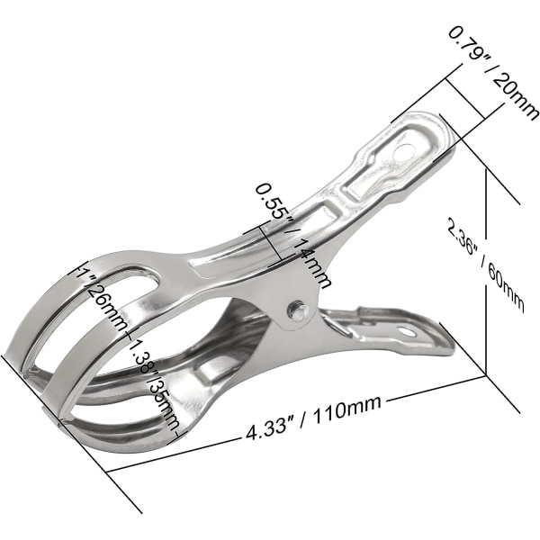 12 Pak Håndklæde Klemmer - 14cm - Rustfrit Stål - Vindtæt - J