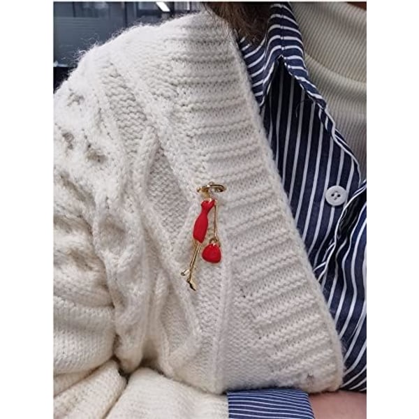 2x6,5cm Mode Dam i Röd Brosch Nål för Kvinnor Flickor Guldförgylld Söt Emali Broscher Lapel Nål Hatt Väska Klänning Accessoar