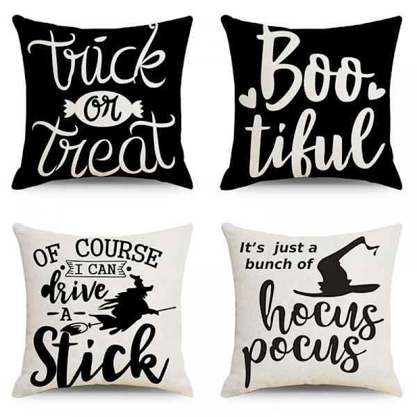 4 stk Halloween hekse dekorative putetrekk (45*45cm) for stue, soverom, seng, sofa, kafé, bil