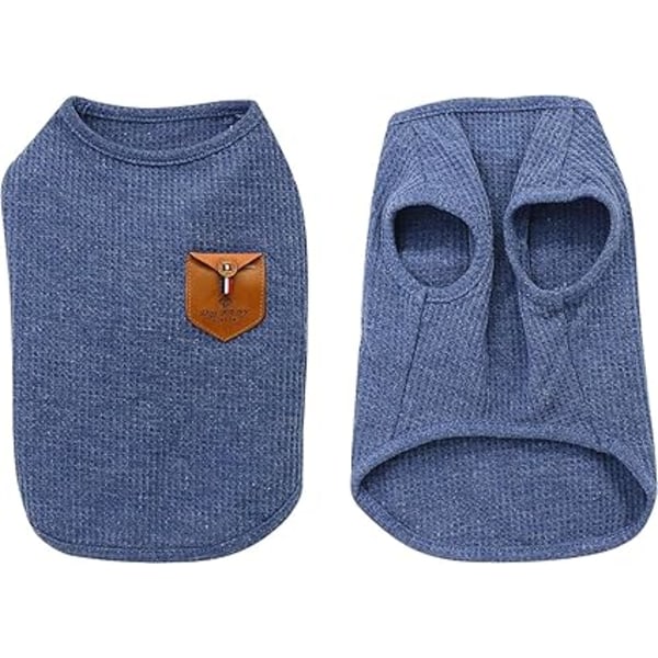 2-pack 30×42×29cm Minimalistisk Hundtröja, Kattkläder, Blå och Grå, Bomull för Minihund, Liten Hund och Katt (2-pack (L