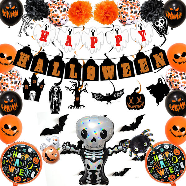 2 stk. Halloween Latex Balloner Happy Halloween Banner Dekoration