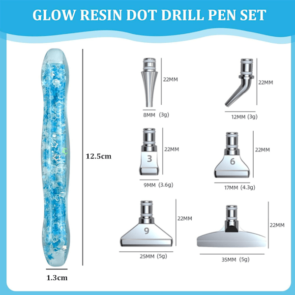 Diamantmålning Pen Set Luminous Metallhuvuden Point Drill Pen Diamantbroderi Verktyg Accessor Blue