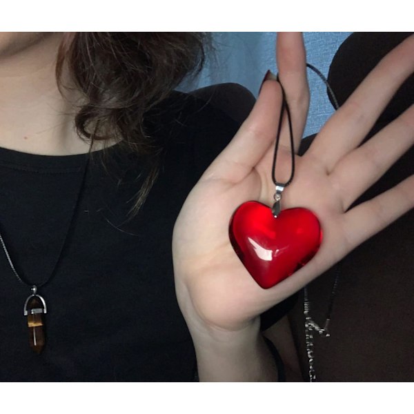 1 stk. Chunky Puffy Hjerte Choker Halskæde til Kvinder Stor Glas Hjerte Vedhæng Halskæde med Elegant Flettet Bue Justerbar