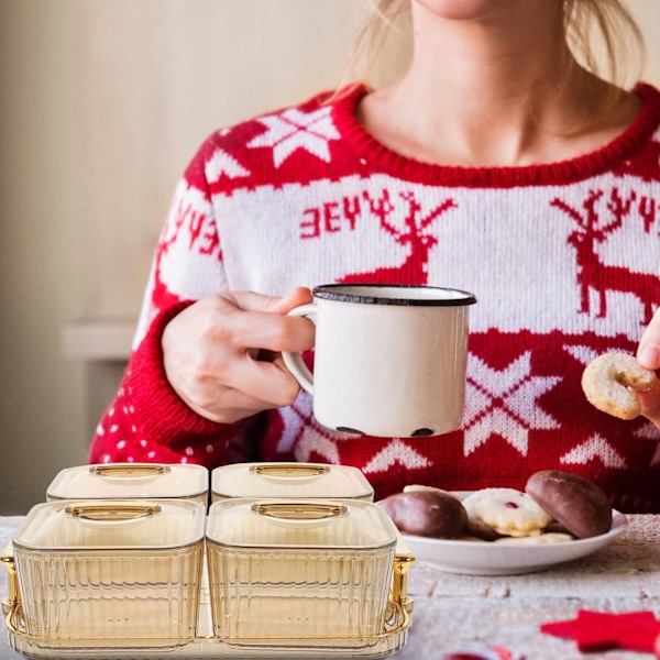 (4 Ruder) Tørret Frugtbakke med Låg Opdelt Snacks Skål Appetitvækker Serveringsplade med Bakke Fest Bryllup Nødder Plade Mad Sto