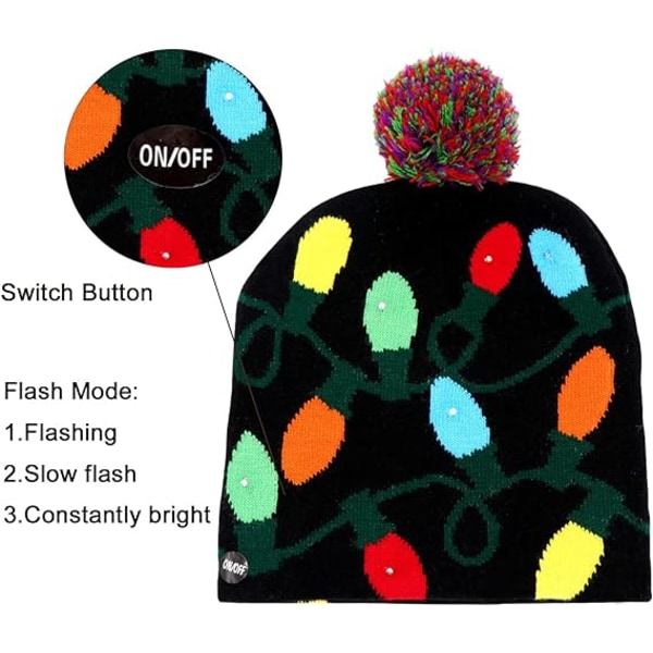 LED-julmössa med ljus, stickade mössor med 6 färger