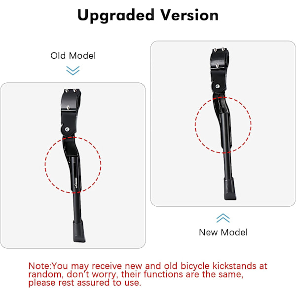 (Sort) Justerbar Aluminium Legering Cykel Støttefod, Højde med Non-S