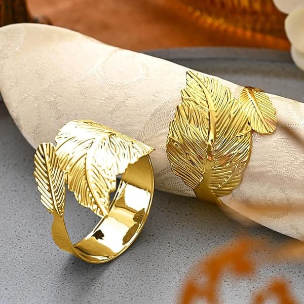Pieces Guld Servettringar Glänsande Bladformade Metall Servettringar