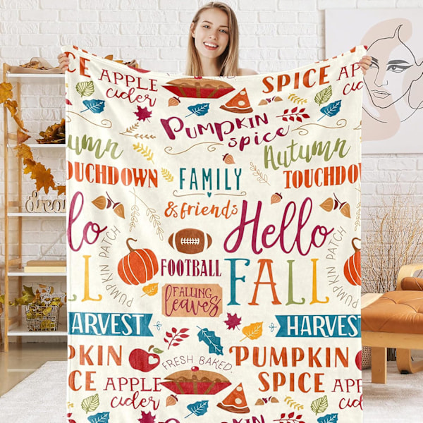 Høst Fuzzy Flanell Teppe 60 x 50 Tommer Retro Gresskar Fotball Kast Teppe Retro Høst Teppe for Thanksgiving Hjem
