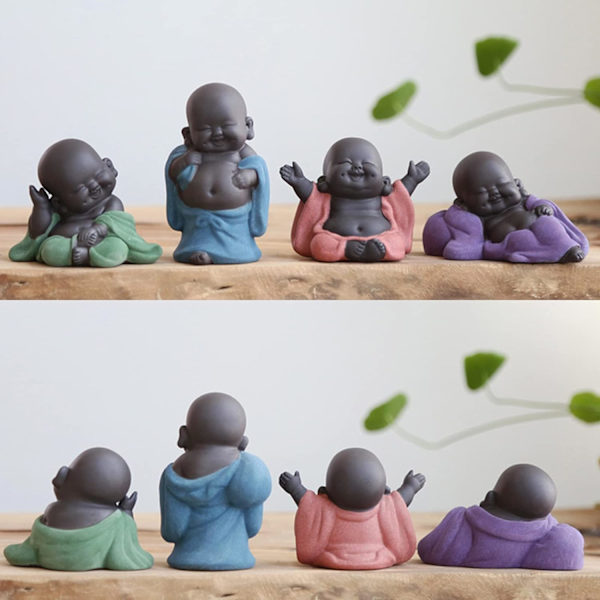Naurava Maitreya Buddha (sininen), keraaminen Buddha-patsas, koriste-teesaveistos, Mini Sitti