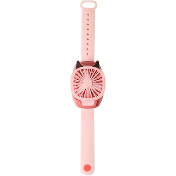Uppgraderad version USB Uppladdningsbar Fläkt Med Bekväm Armbandsrem Bärbar Mini Fläktklocka Inbyggd färgglad LED-ljus som ändrar färg Ljusrosa