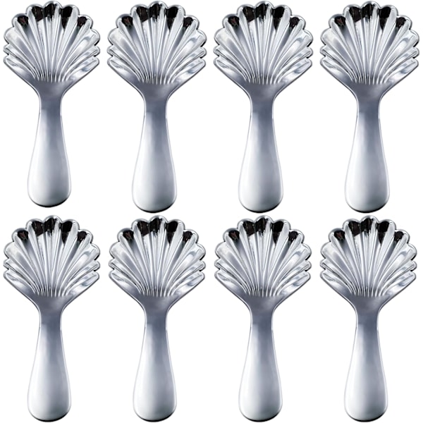 Mini Salt Skjeer for Beholdere, Liten Størrelse 9,9 cm Skjell Kort Håndtak Skjeer for Krydder Sukker, Kaffe, Pulver, Te og Dessert, Små Skjeer for Krukker, 8