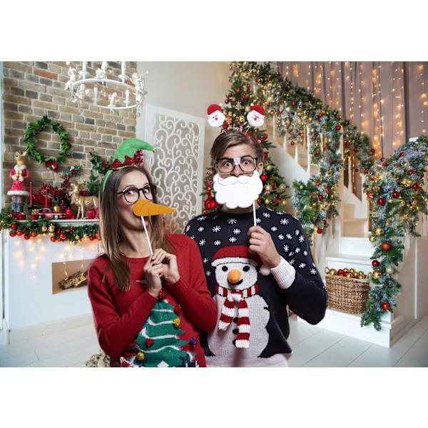 1 stk. Julebaggrund til Fotografering Pejs Julebaggrund Juletræ Feriefest Dekoration Jul