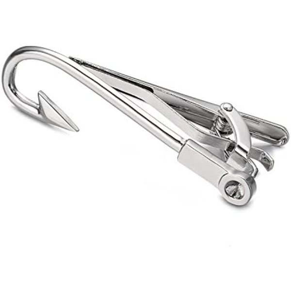 Fiskkrok slipsklämma för män Unik Cool Silverpläterad Nyhet Fiskekrokar Slipsklämma Personlig Smal Slipsnål