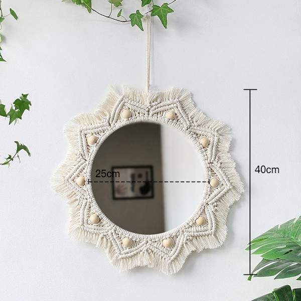 Väggdekor Spegel Macrame Cirkel Hängande Spegel för Sovrum Vardagsrum Lägenhet Entré Heminredning