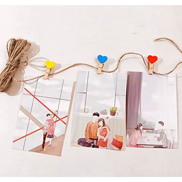 2x3,5cm 50 stk. Hjerte Mini Træ Tøjklemmer Tøjnåle Fotoklips DIY Papirklemme til Fotoholder Kortdekoration Rød