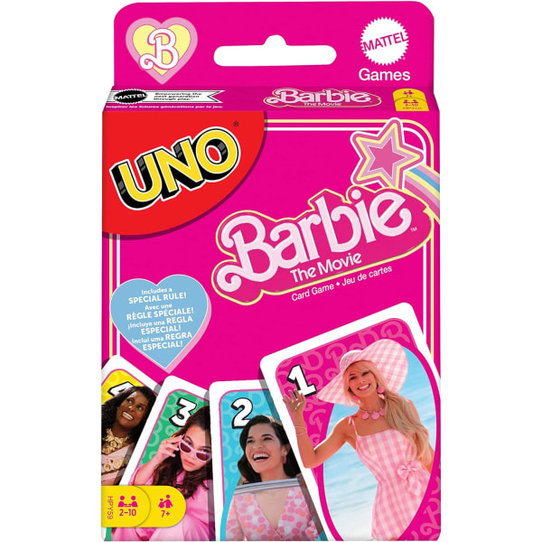 Barbie The Movie - Uno Family Card Game, med spesiell "Too Played"-regel, versjon 2 til 10 spillere, Co