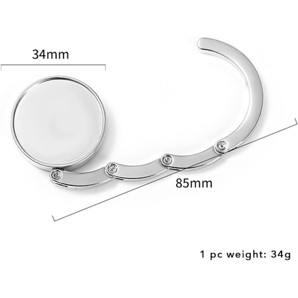 Set med 2 - Silverfärgade hopfällbara väskkrokar i aluminium, halkfria, anti-repor - Väskhållare för kontoret max. 3 kg