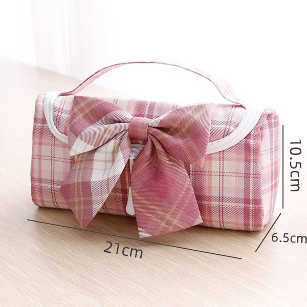 Cute Pencil Case Plaid Bowknot Pencil Pouch Canvas Marker Pen Cas