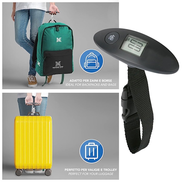 Digital Våg för Bagage, Väger Resväskor, Väskor, Reseutrustning - Maxlast 40 kg - Våg med Display för att Mäta Resväskans Vikt Innan Incheckning på