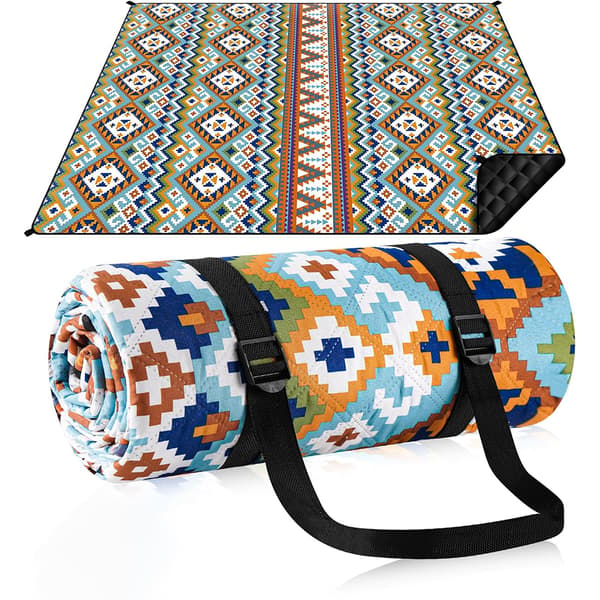 Boho picnictæppe, 200 x 200 cm vandtæt vaskbart picnictæppe, sandfrit picnictæppe