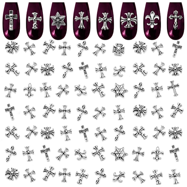 100 st Kors Nagelcharm för Nageltillbehör - Metall Nagelcharm för Nageldesign Nagelkonsttillbehör för Kvinnor Goth Nai