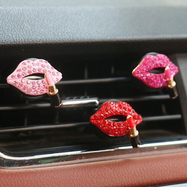 Læbe Luftventil Clips, Bling Bilfriskere Ventil Clips til Kvinder Diamant Diffuser Røde Tilbehør Charm Rhinestone Interiør