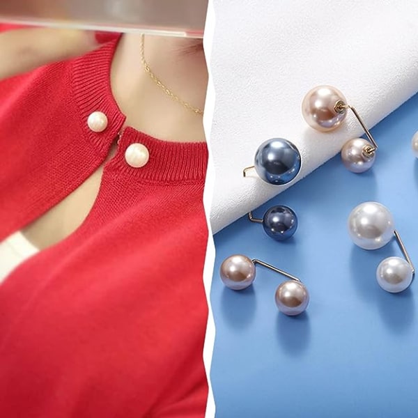 Förpackning med 12 dubbel faux pärla brosch krage clip scarf clip dubbel