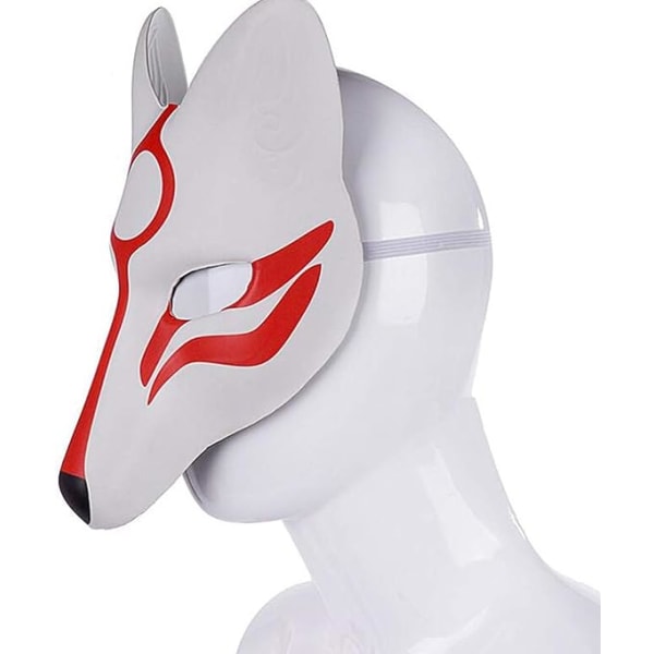 Rævemaske Japansk Kabuki Kitsune Masker til Mænd Kvinder Børn Halloween Maskerade Kostume Tilbehør, Hvid+R