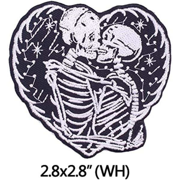 2 st Love Skeleton Par, som håller till döden, Logotyp Stryk-på Sy-på Högkvalitativ Broderad Patch för Jackor Ryggsäckar