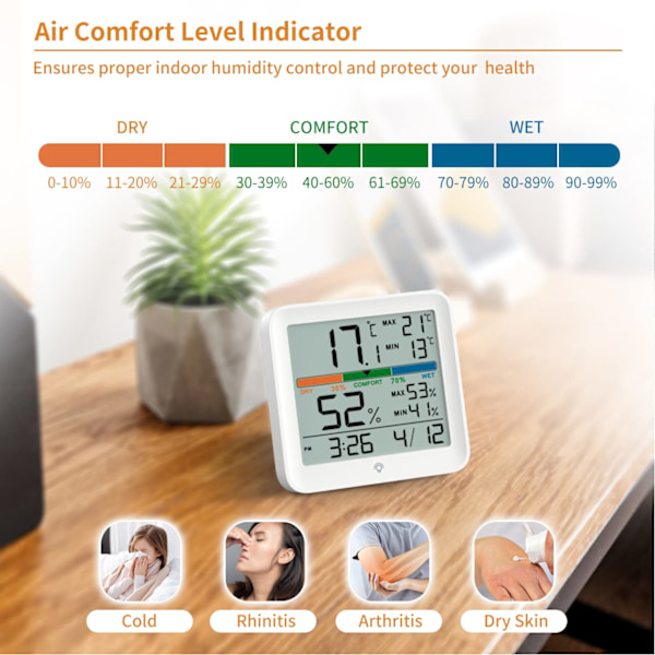 (Hvid 2 stk) Hygrometer Indendørs Termometer-Digital Fugtighed Fugtighedsmåler Nøjagtig Temperatur