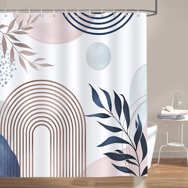 Abstrakt Duschdraperi Boho Löv Rosa Blå Modern Badrumsgardin Polyestertyg Anti-Mögel Vattentät Tvättbar Badrumsgardin 180 x 180 cm