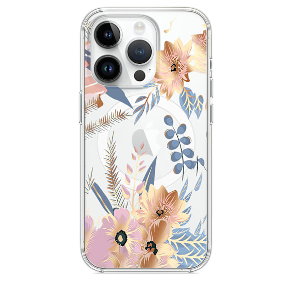 1 st  Magnetiskt iPhone 16 Pro Max Skal med Blommor, Söt Lyxig Transparent Blommönster för Kvinnor och Flickor Mjuk Elegant Plätering