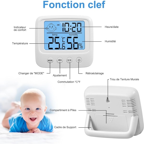 Thermomètre Hygromètre Intérieur Digital à Haute Précision, Hygromètre Digital Intérieur, Thermomètr