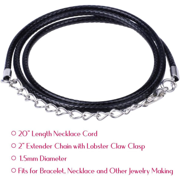 100 st halsbandssnöre för smyckestillverkning, svart vaxat halsband Cor