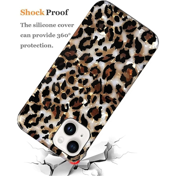 14.6×7.1×1cm Fodral Kompatibelt med iPhone 15 6.1-tums, Lyxig Glittrande Genomskinlig Klar Leopard Gepard Tryckt Pärlemor